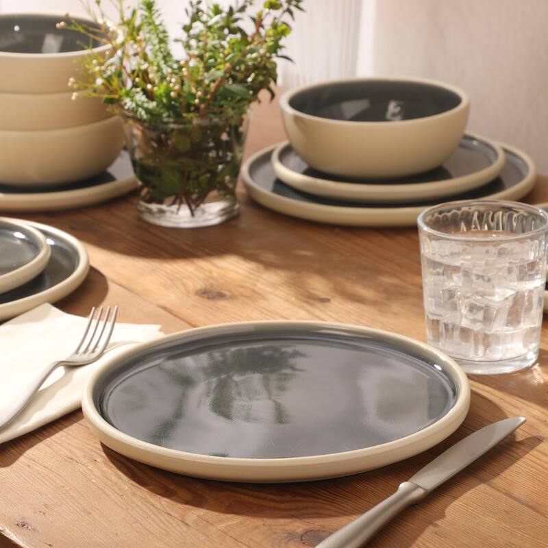 Gibson Elite - Made in Portugal - Port Gaia 12 Piece (Service for 4) Reactive Glaze Dishes Stoneware Ceramic Dinnerware Set