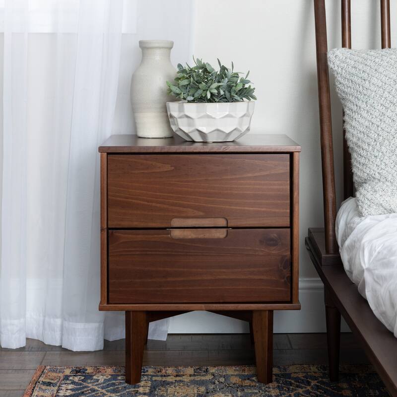Mid-Century Modern 2-Drawer Nightstand in Walnut with Cutout Handles