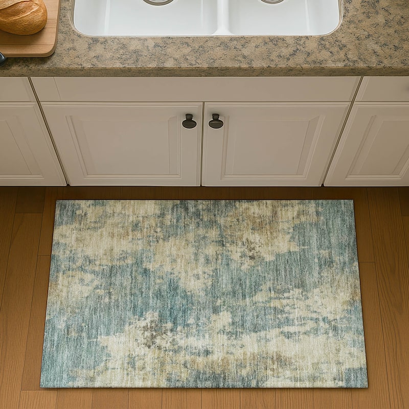 Premium Washable Super Soft Abstract Casual Mayfield Rug - Teal - 1'8" x 2'6"