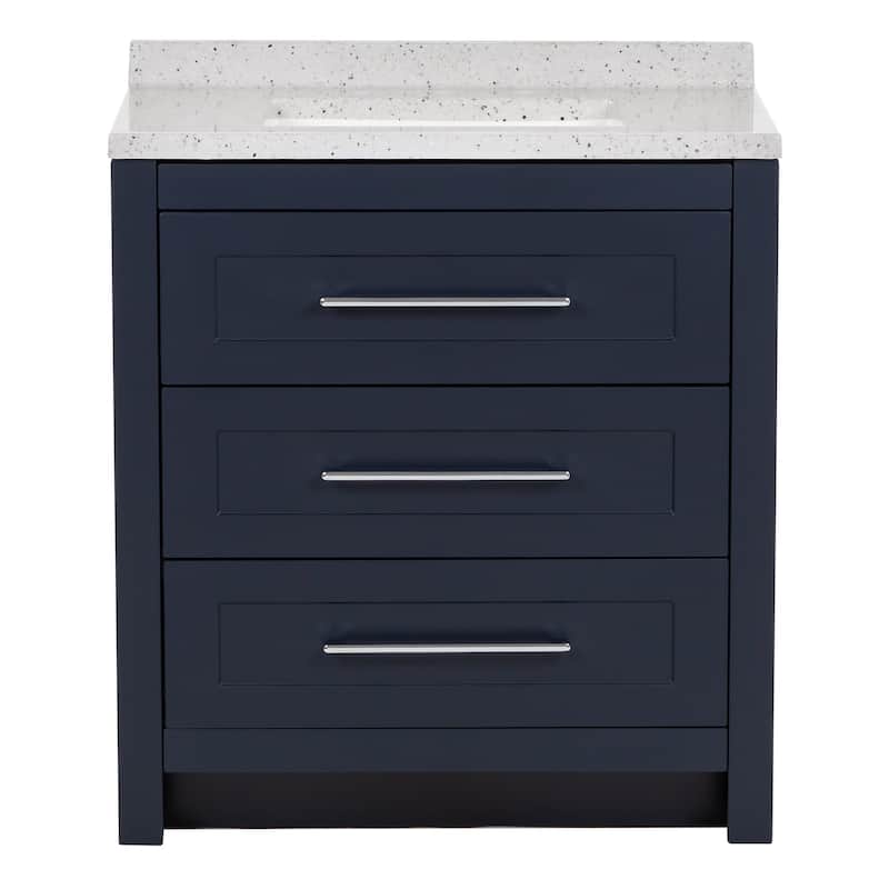 Spring Mill Cabinets Bainbridge 30.5" Blue Bathroom Vanity With 3 Drawers and Silver Ash Sink Top