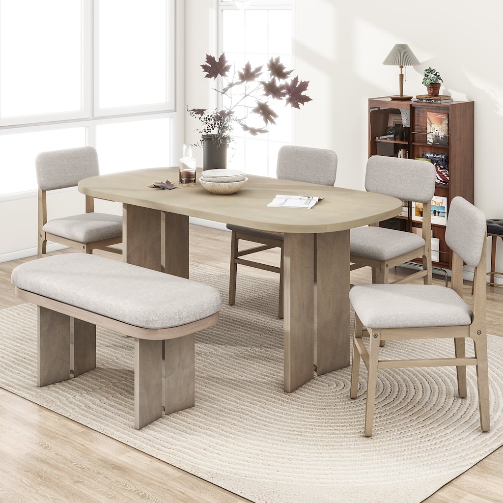 65.25'' Farmhouse Solid Wood Dining Table Set with Bench