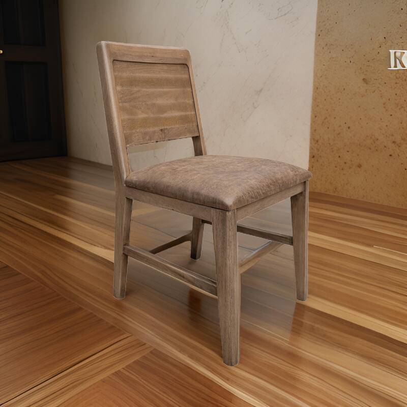 Okai Dining Side Chair Set of 2, Panel Backrest, Padded, Brown Solid Wood