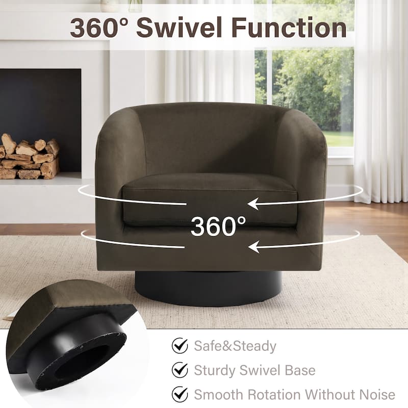 360-Degree Swivel Round Barrel Velvet Armchair Accent Chairs