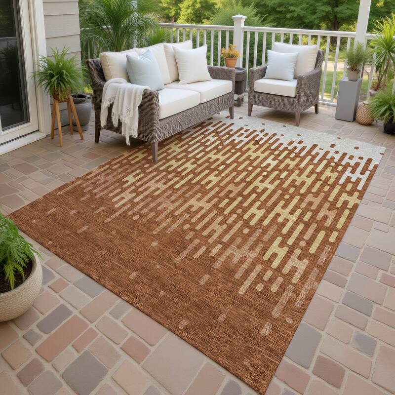 Machine Washable Indoor/ Outdoor Modern Kingman Chantille Rug - Paprika - 8' x 10'