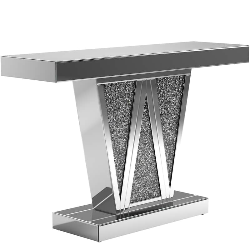 Glamorous Contemporary W Design Mirrored Accent Console Table
