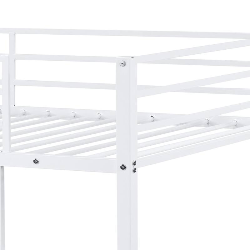 Twin Over Twin Metal Bunk Bed, Low Profile, Ladder, High Guardrail