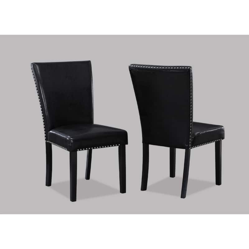 2pc Transitional Upholstered Side Chair with Nailhead Trim Black Faux Leather Upholstery Tufted Nail-head