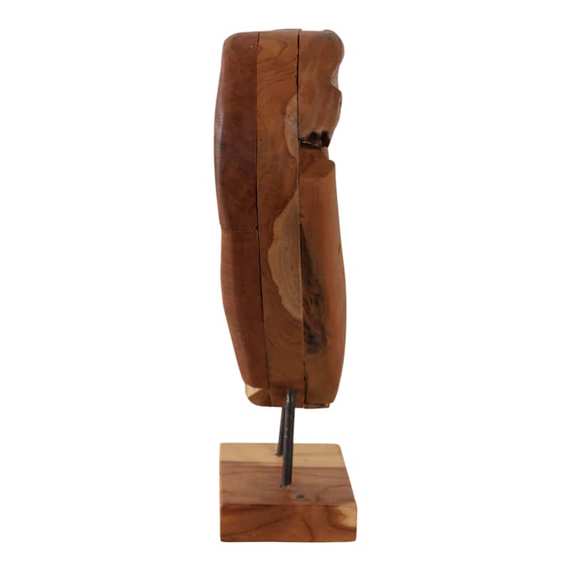 Teak Wood Heart Sculpture Natural Texture Rectangular Base - 15" Brown - 11.25" x 4" x 14.5"
