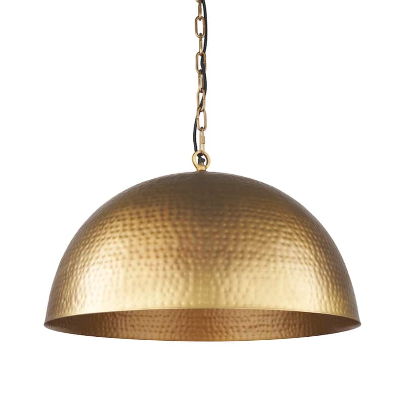 Karina Round Brass-Toned Hammered Metal Dome Pendant Light - 24" Diameter