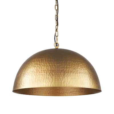 Karina Round Brass-Toned Hammered Metal Dome Pendant Light