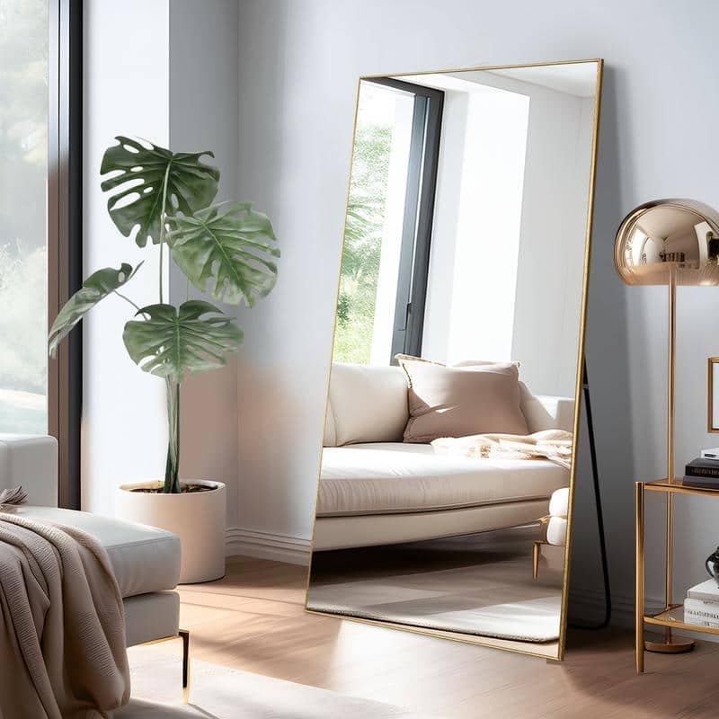 Full Length Free Standing Body Mirror Metal Framed Wall Mirror Large Floor Mirror - 59"x28" - Gold-Arch