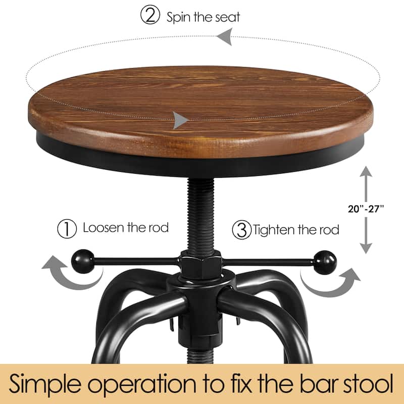 Yaheetech Industrial Swivel Bar Stool with Round Wood Seat Counter-Height Stool - N/A