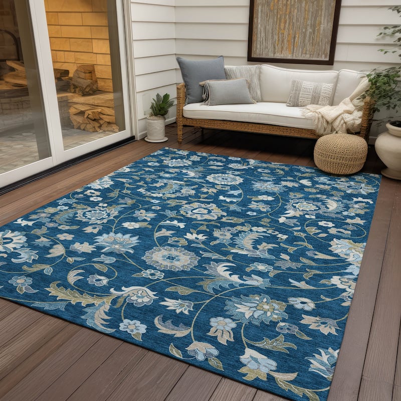 Machine Washable Indoor/ Outdoor Traditional Chantille Rug - Navy - 5' x 7'6"
