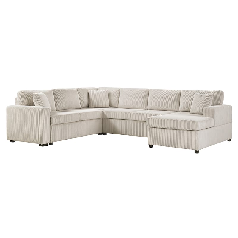 115.3" Corduroy U-Shaped Sectional Sofa with Chaise Lounge and Throw Pillows