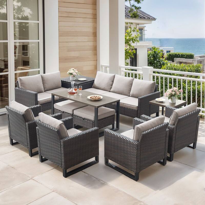 Gymojoy All-Weather Wicker Outdoor Patio Conversation Set Seating Group With Lounge Chairs And 52" Table