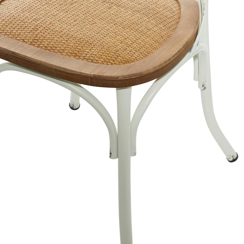 Metal Dining Chair with Brown Rattan Seat with or without Curved Details - Set of 2 Black or White - Roche River Decor