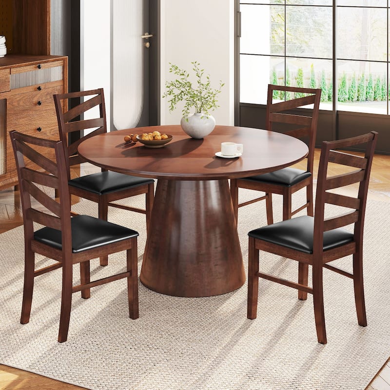Gymax Dining Chairs Set of 4 Rubber Wood Legs Faux Leather Upholstered