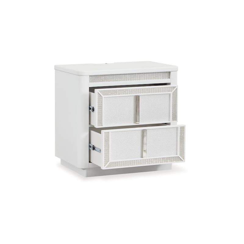 Canaal Nightstand, 2 Drawer, White Solid Wood, 28 Inch, LED Light