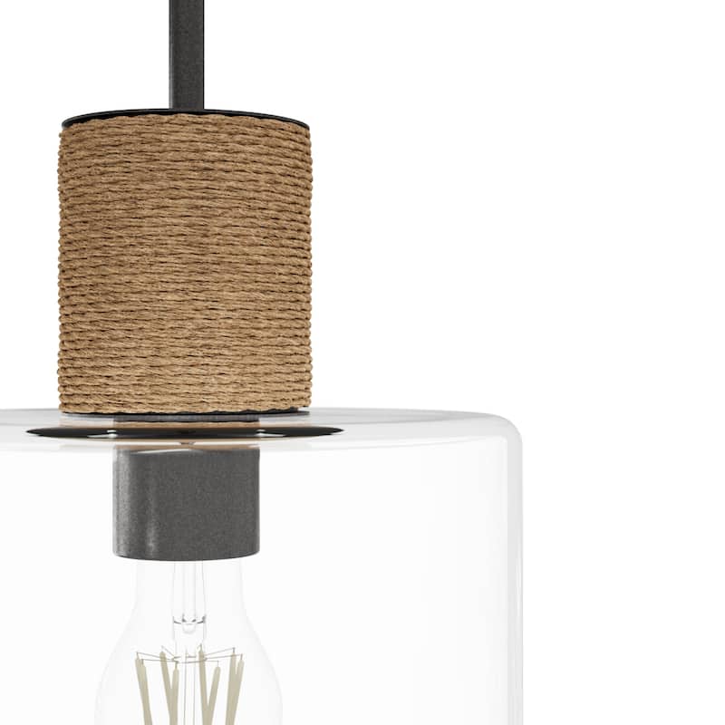 Hunter Vanning 1-Light Pendant w/ Natural Sisal Rope, Clear Glass - Kitchen, Dining Room, Foyer - Casual, Modern - Designer!