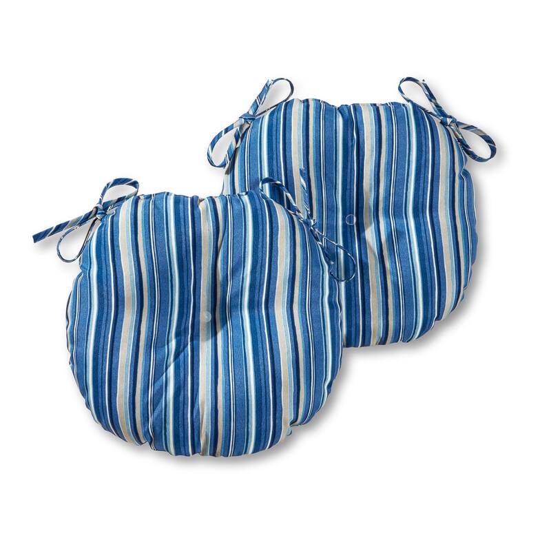 Coastal Stripe Outdoor 15-inch Bistro Chair Cushions (Set of 2) - Sapphire