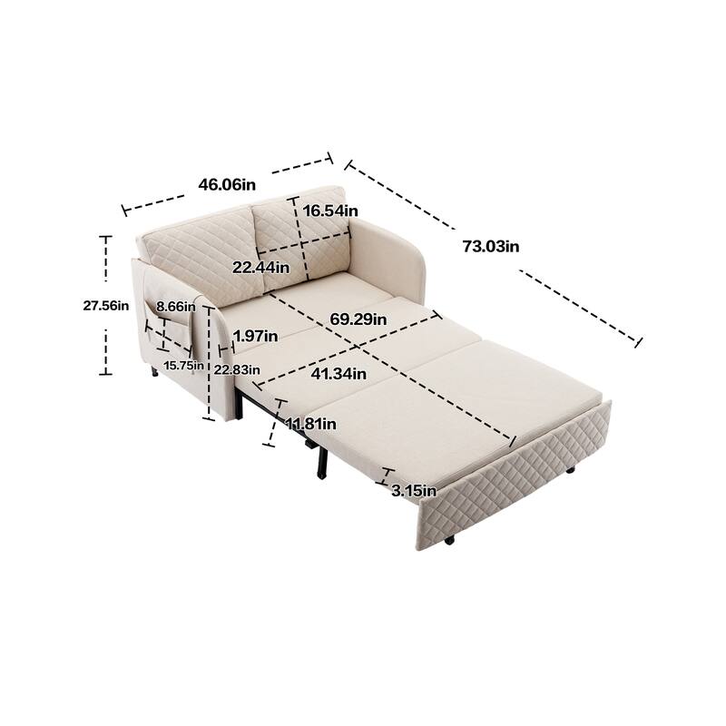 Modern Velvet Loveseat Couch with Pull Out Bed