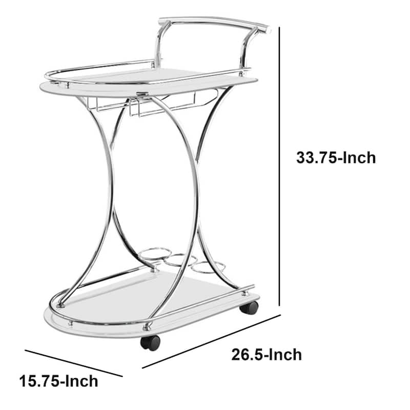 Captivating Serving Cart With 2 Frosted Glass Shelves, Silver - 33.75 H x 26.5 W x 15.75 L Inches