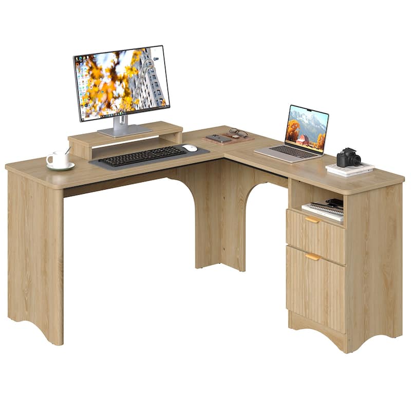 Bestier 56"W Modern L-Shaped Corner Computer Desk With Filing Drawer