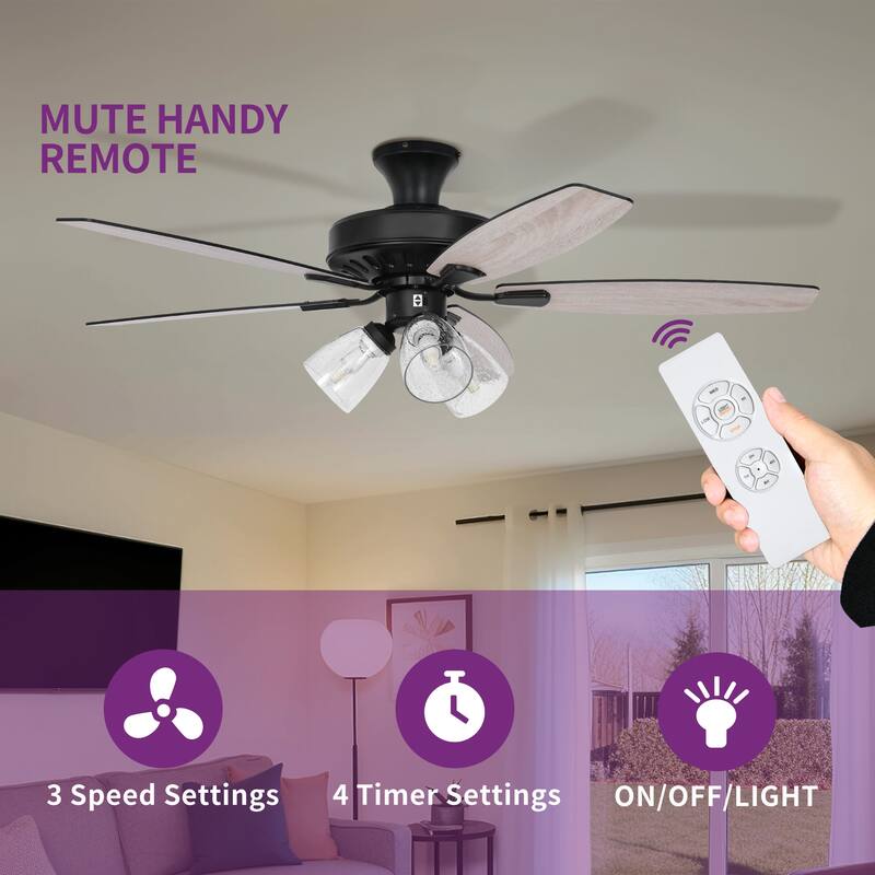 Moasis Farmhouse LED Ceiling Fan with Light And Clear Seeded Glass Light Kit