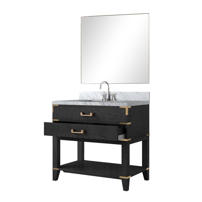 Norwalk Bath Vanity with Carrara Marble Top, Sink, Mirror and Faucet