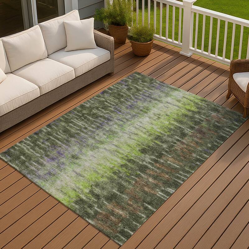 Machine Washable Indoor/ Outdoor Contemporary Ombre Chantille Rug - Olive - 3' x 5'