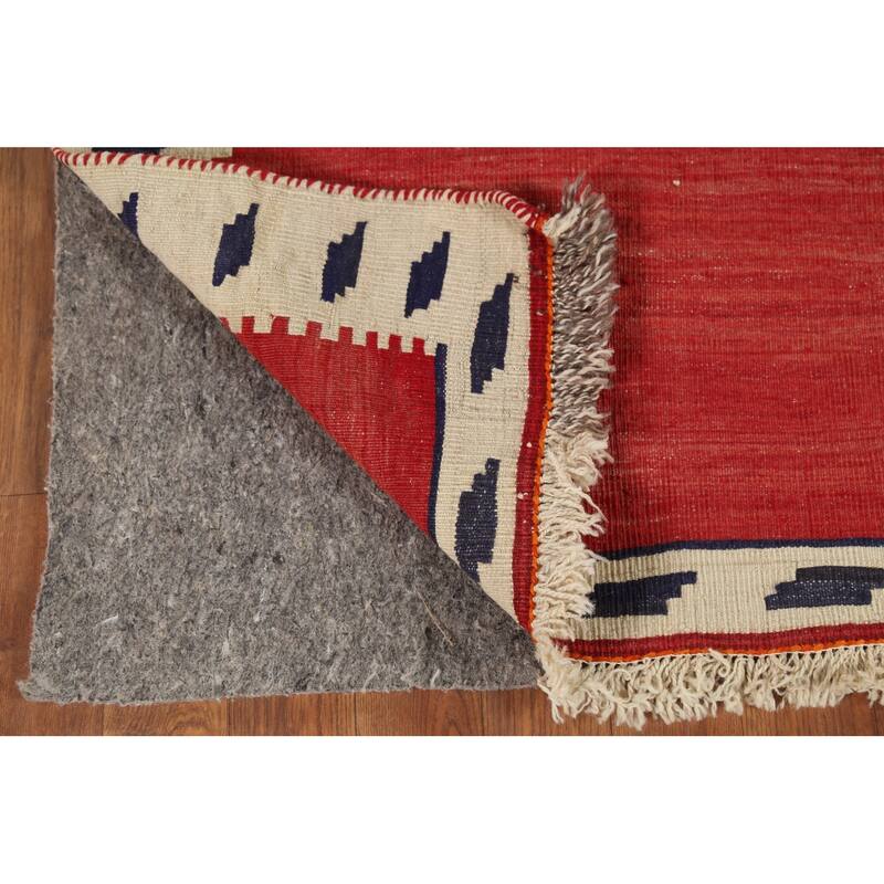 Red Kilim Qashqai Persian Vintage Area Rug Handmade Wool Carpet - 4'3"x 5'6"