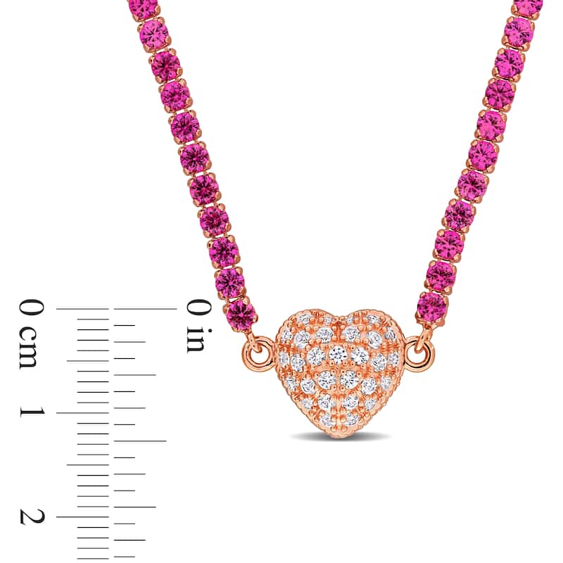 Miadora 16 4/5ct TGW Created Pink Created White Sapphire Heart Necklace in Rose Silver-17 in