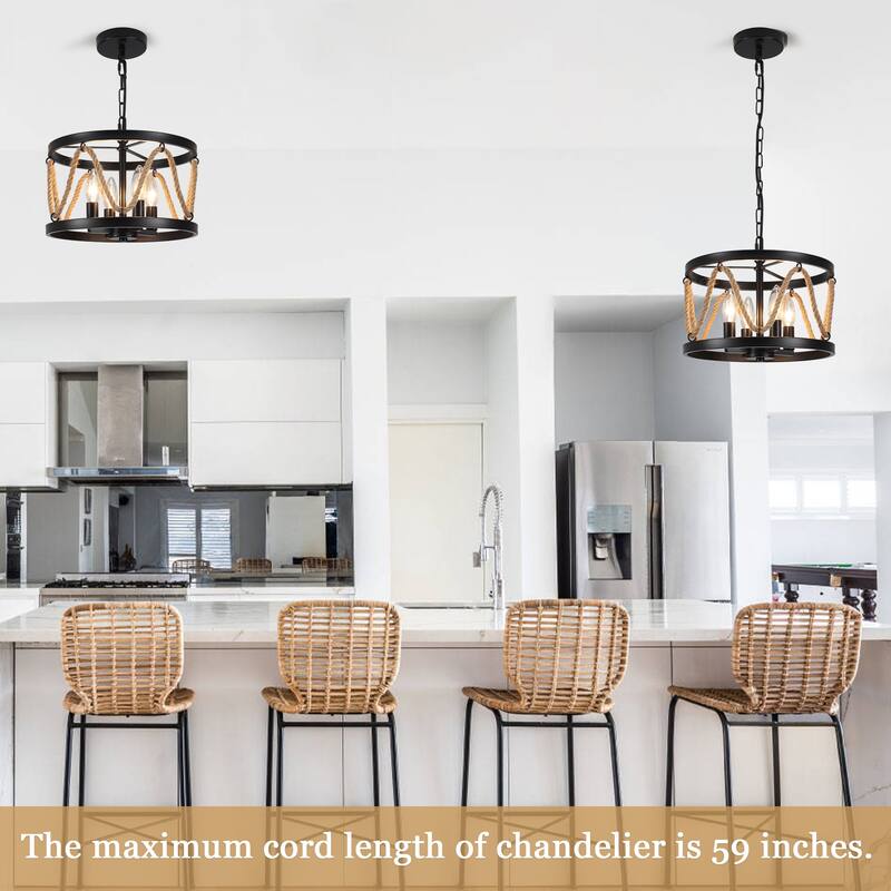 4-Light Circle Rustic Hanging Candlestick Linear Chandelier Lighting Fixture for Kitchen Island
