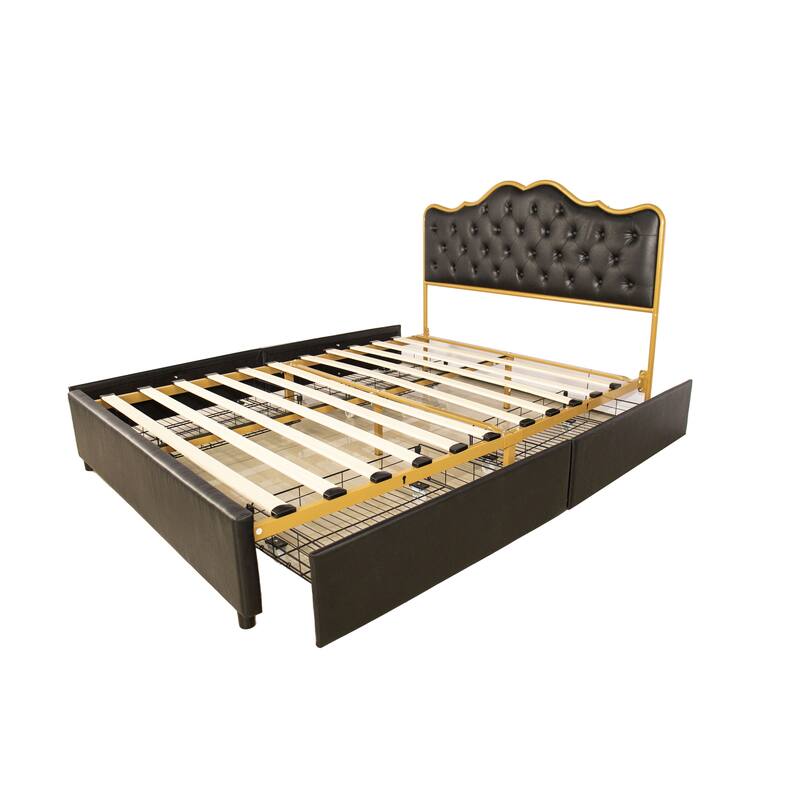 Metal frame sleeping bed with four storage drawer