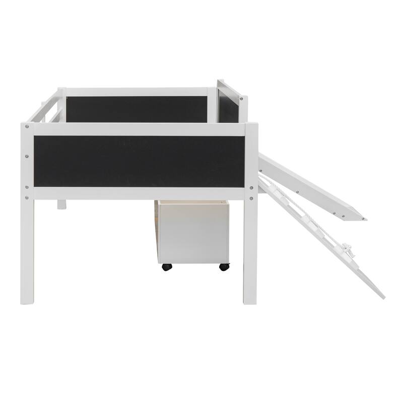 Twin Loft Bed with Climbing Frame, Slide, and Storage Boxes