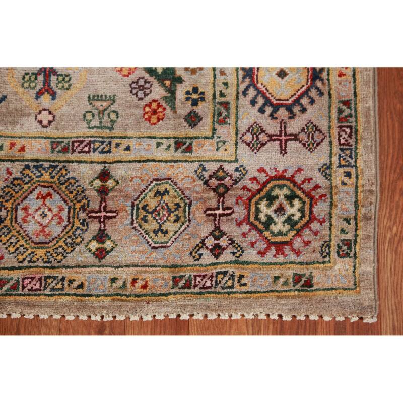 Hand Knotted Oriental 100% Wool Carpet Traditional Geometric Beige & Ivories Kazak Area Rug - 5' 8'' X 4' 0''