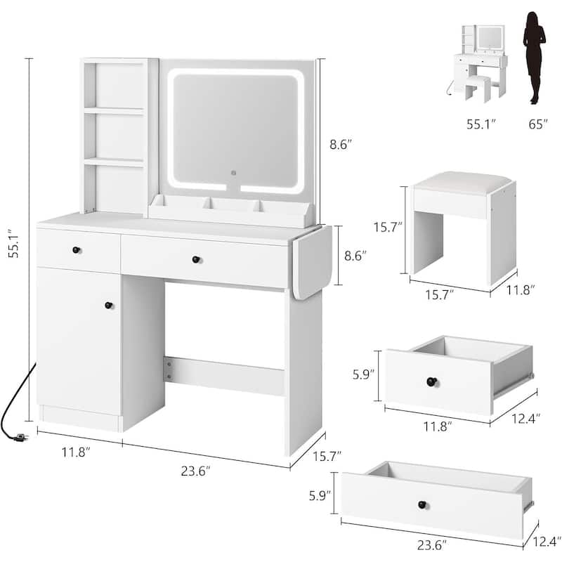 Vanity Desk with Mirror and LED Light