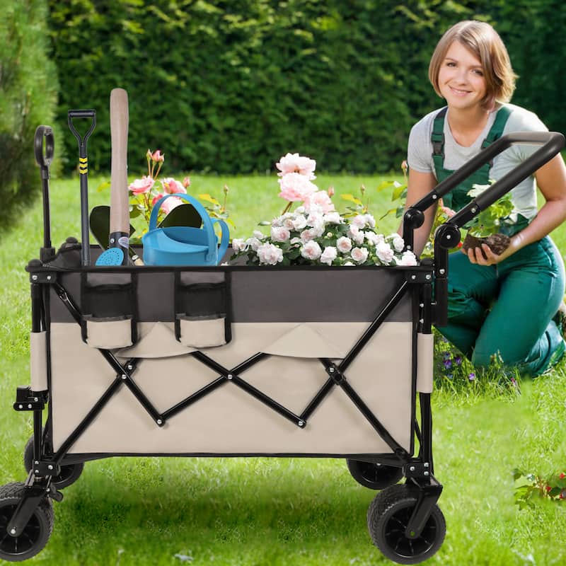 Multi-Functional Push-Pull Folding Wagon Cart With Rotating Handle & 360°All-Terrain Wheels-Heavy-Duty,Adjustable Design