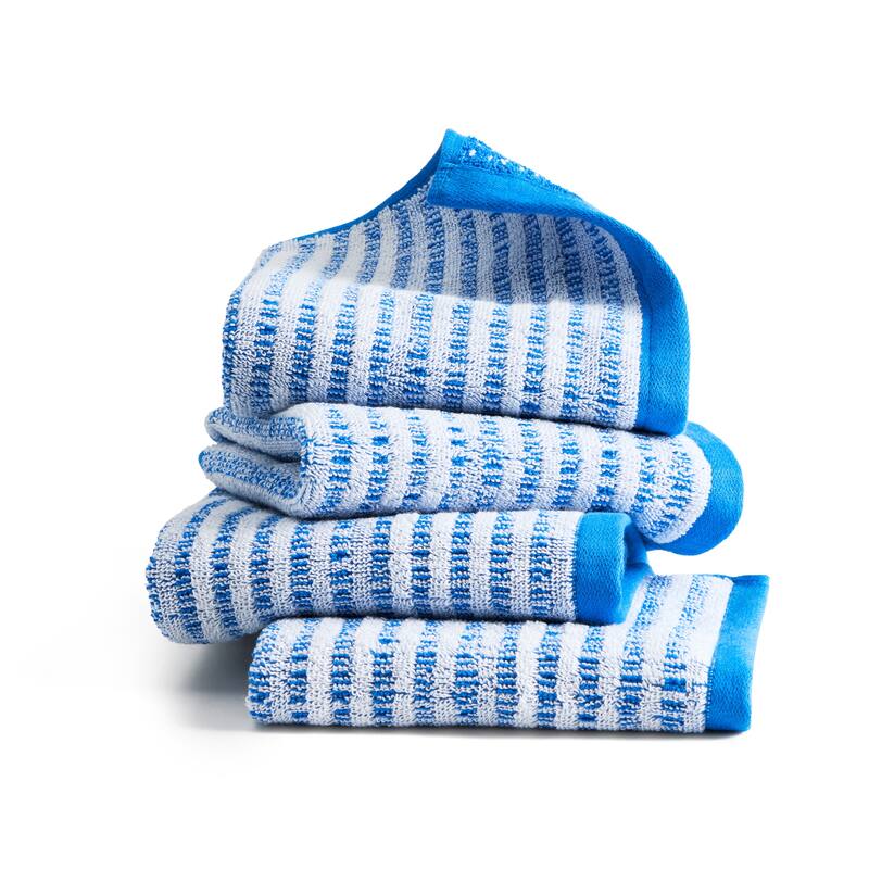 TOWN & COUNTRY PLAY 4-Piece Striped Reversible Terry Brights Washcloth Set, 13x13-Inch, 100% BCI Cotton - 13"x13"