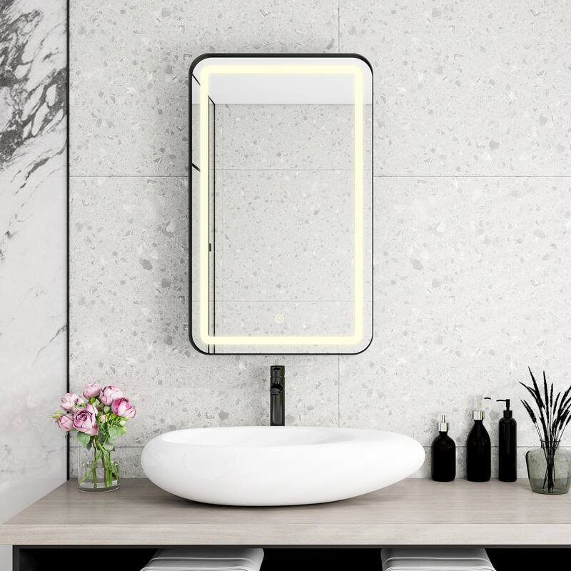 Rectangle Medicine Cabinet Mirror Bathroom Mirror with Storage - Black