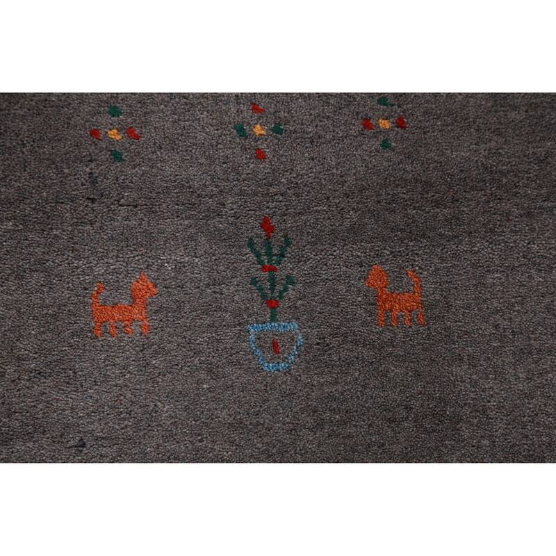 Hand Knotted Oriental 100% Wool Carpet Tribal Tribal Greys & Charcoal Gabbeh Area Rug - 10' 2'' X 8' 7''