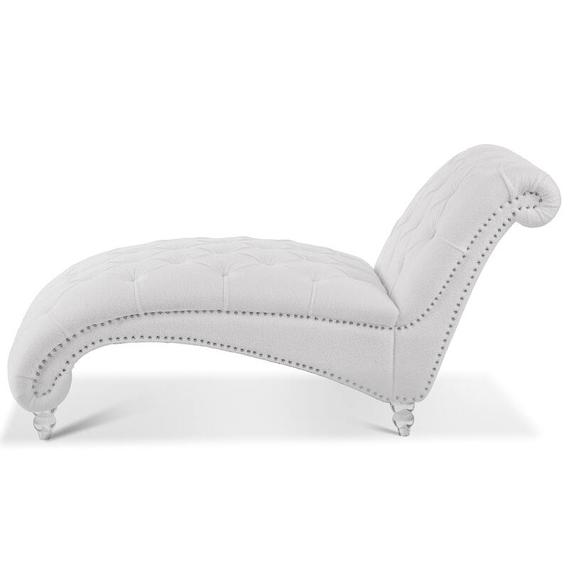 Modern 27.17" Upholstered Buttons Tufted Chaise Lounge Chair with Solid Wood Frame and Nailheads
