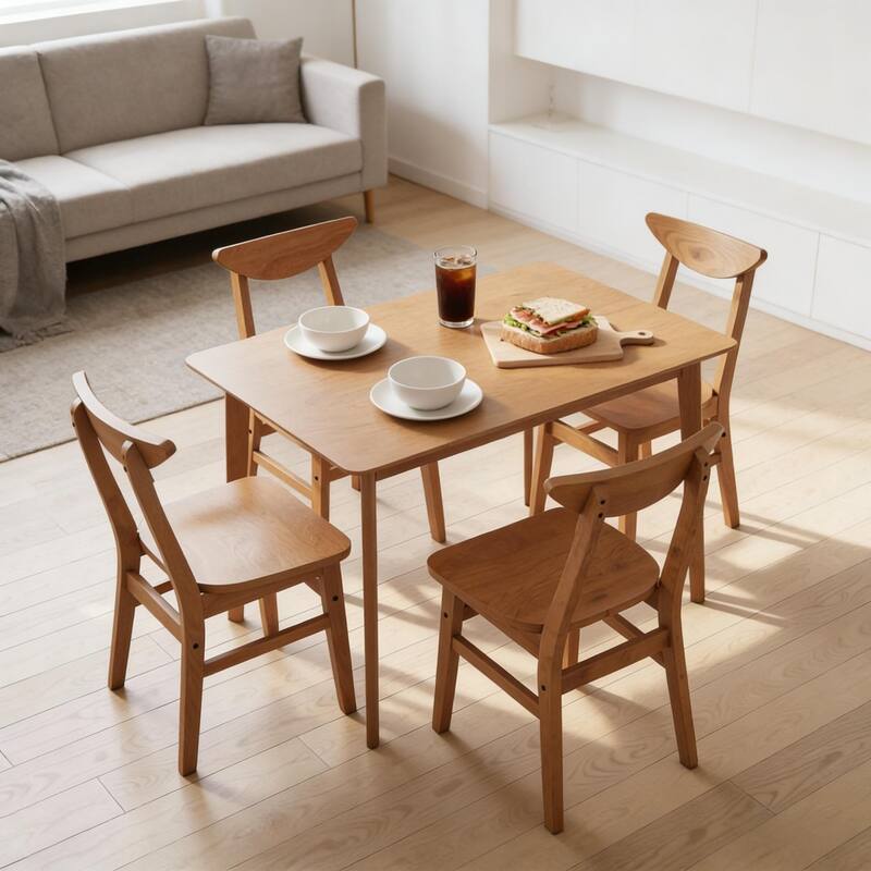 5-Piece Dining Set, 43.3" Rustic Wooden Rectangular Dining Table and 4 Chairs