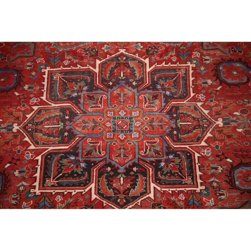 Hand Knotted Oriental 100% Wool Carpet Traditional Medallion Red Heriz Area Rug - 11' 0'' X 7' 8''
