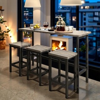 Stylish Counter Height Extra Long Dining Table Set with 3 Stools Pub ...