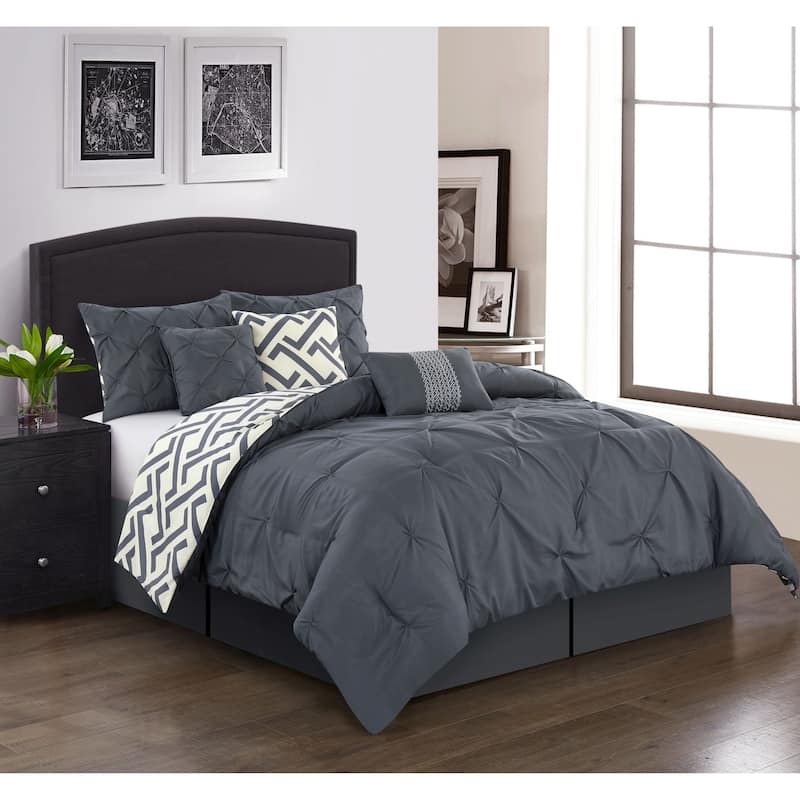 Porch & Den Eaton 7-Piece Reversible Comforter Set - Grey - Queen