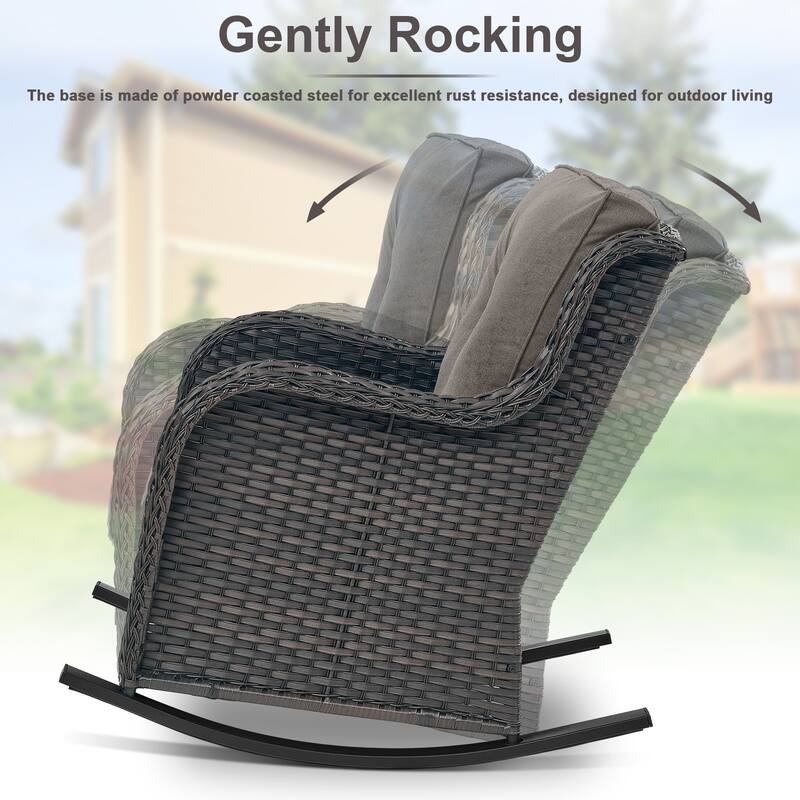 Gymojoy 5-Piece Outdoor Wicker Patio Furniture with 3 Seat Sofa, Rattan Coversation Set with Water Resistant Thick Cushions
