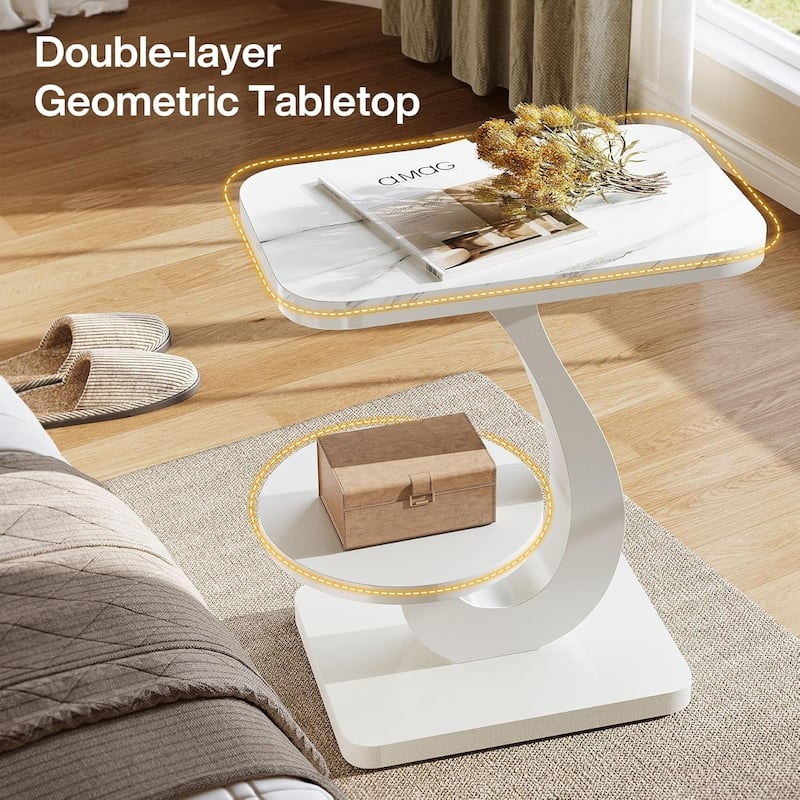 C-Shaped End Table for Living Room, 2-Tier Small Modern Couch Side Table - 19.68" L x 11.81" W x 23.62" H