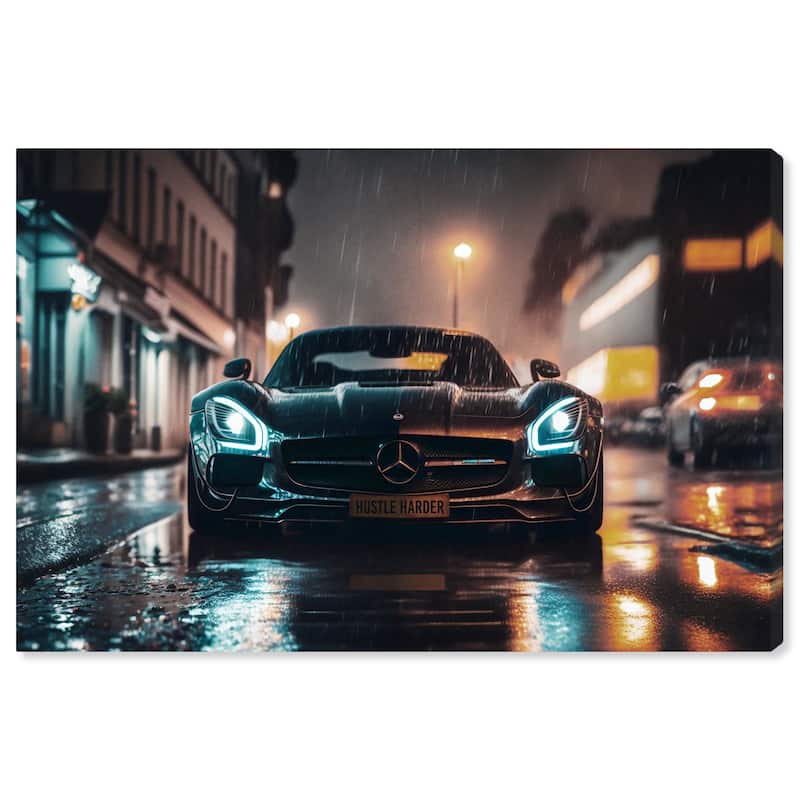 Notoriart Drive Through The Town Gallery Wrapped Car 1 Piece Canvas Wall Art - 24 x 16