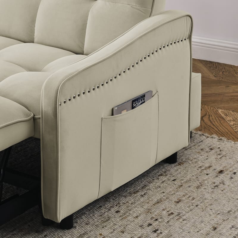 Mid-Century Modern Sofa Bed with USB Charging and Adjustable Backrest